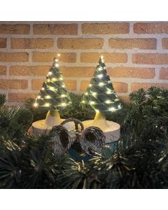 Kerstboompjes set 25cm groen (2x) batterij LED-verlichting groen