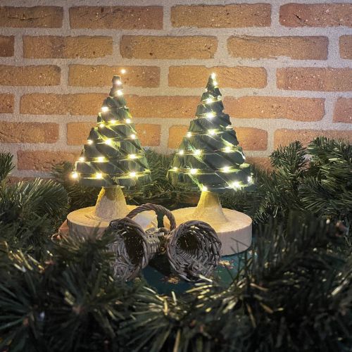 Kerstboompjes set 25cm groen (2x) batterij LED-verlichting groen