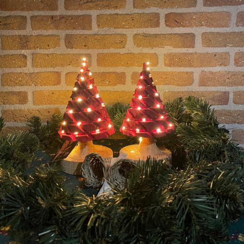 Kerstboompjes set 25cm rood (2x) batterij LED-verlichting